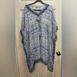Debbie Katz South Beach Resortwear Kaftan Cover Up Size Medium Ikat Tassels Boho